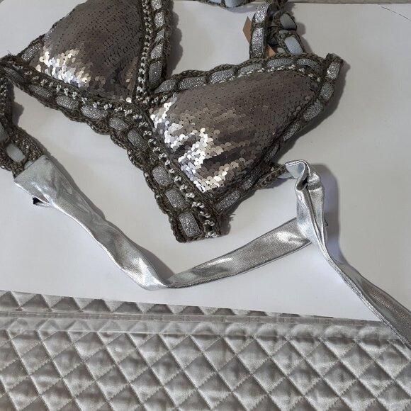 NWT Sugarfree sequin crochet metallic bikini top & bottom set - Picture 15 of 16